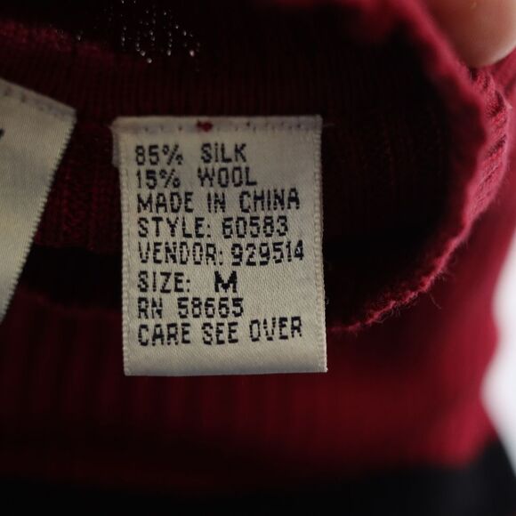 Preview Red & Black Stripe Knit Vintage Top w Shoulder Pads Wool Silk Medium - Picture 15 of 16